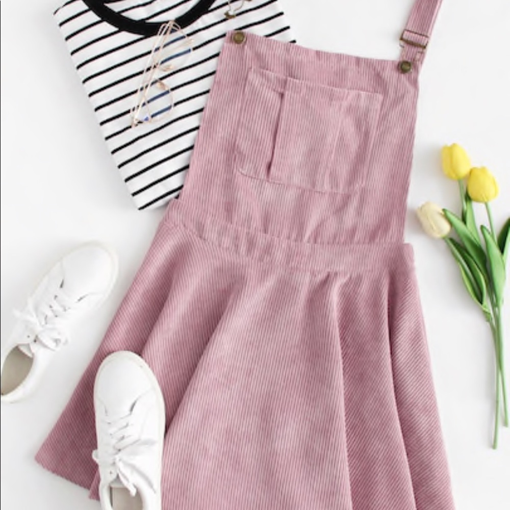 Pocket Front Zip up Corduroy Pinafore dress